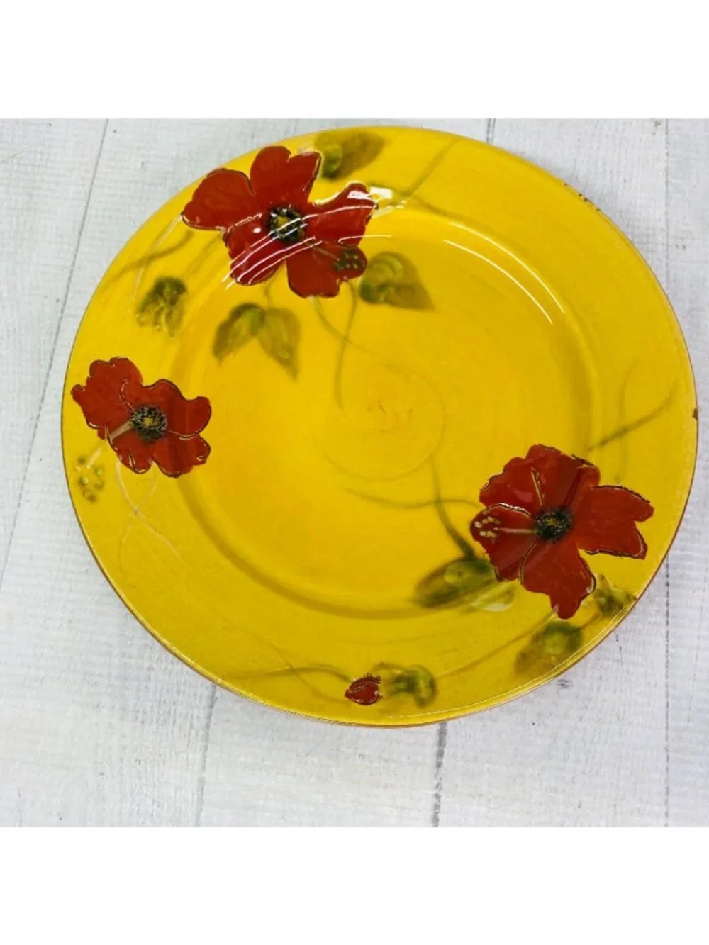 Living Quaters FLEUR DE PARADIS Red Hibiscus Ceramic Lunch Salad Plates Set 4